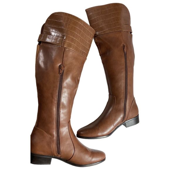 NEW DIRECTIONS Halden Brown Faux Leather Knee High Boots Womens 7.5M. - Picture 4 of 10